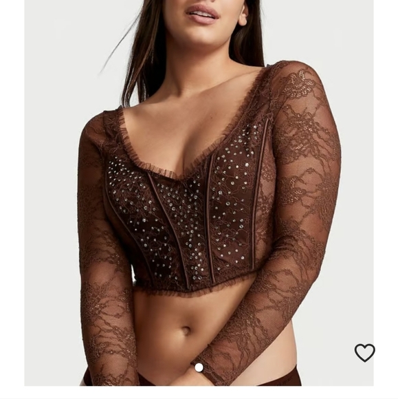 VICTORIA'S SECRETNYE Long-Sleeve Lace Bra Top - M - Picture 1 of 5